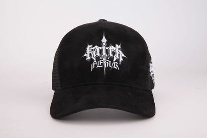 FAITH OVER FEAR SUEDE TRUCKER HAT BLACK