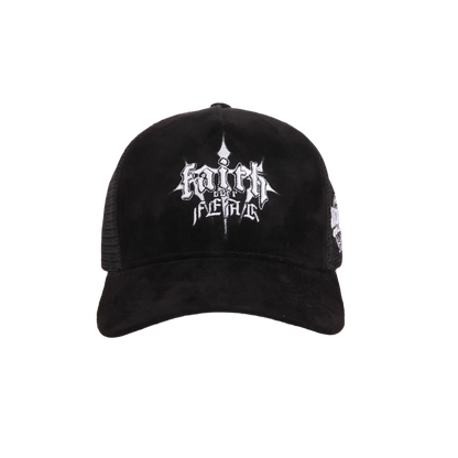 FAITH OVER FEAR SUEDE TRUCKER HAT "BLACK"