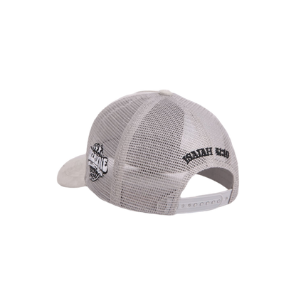 FAITH OVER FEAR SUEDE TRUCKER HAT "LIGHT GRAY"